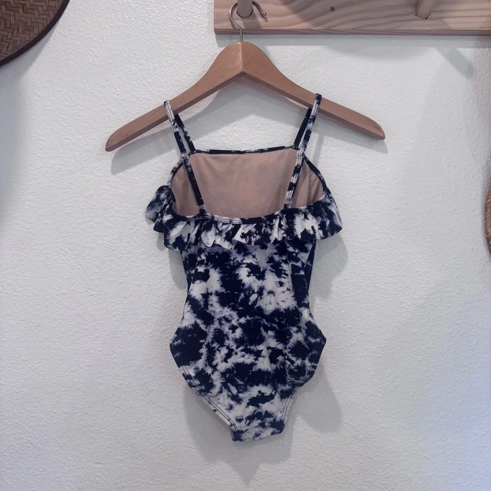 Tie-Dye One-Piece Swimsuit with Ruffle Pool Party Beach Vacation Swim EUC